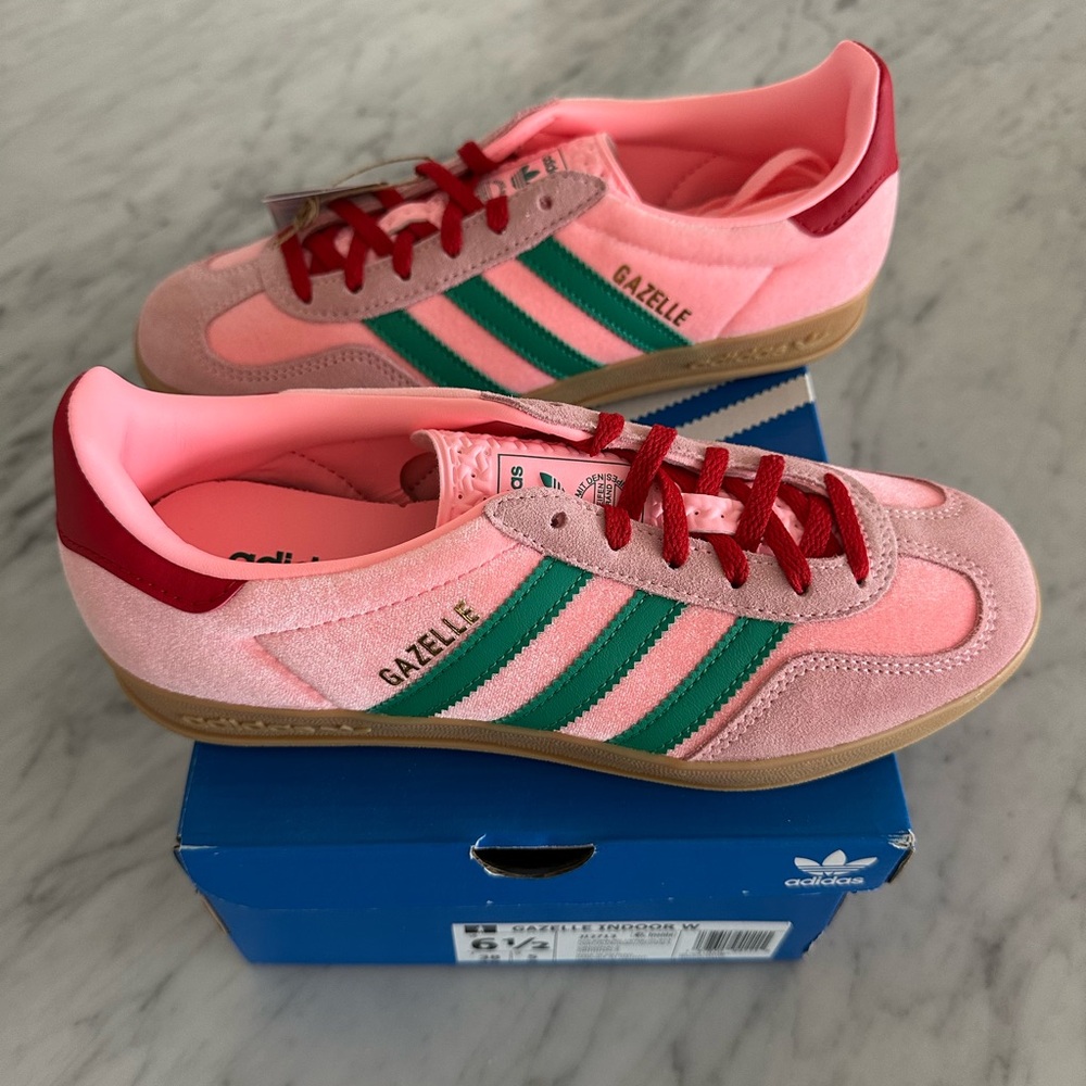 Adidas Gazelle Pink with Green Stripes
